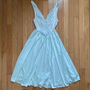 Vtg Mint Green Satin Slip Dress Size M Lingerie Coquette Bridal Fairycore Lace